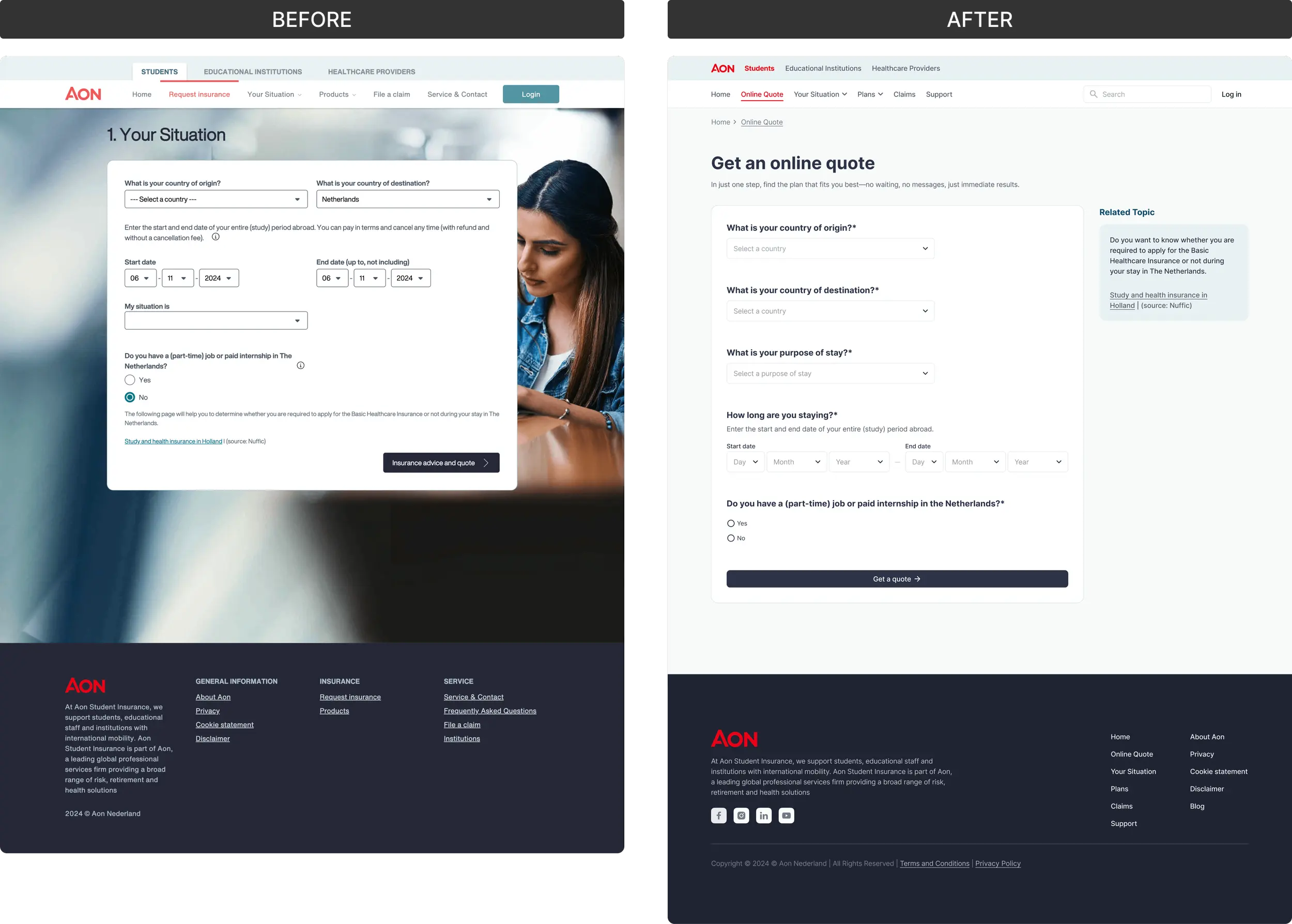 Early redesign of the online quote flow