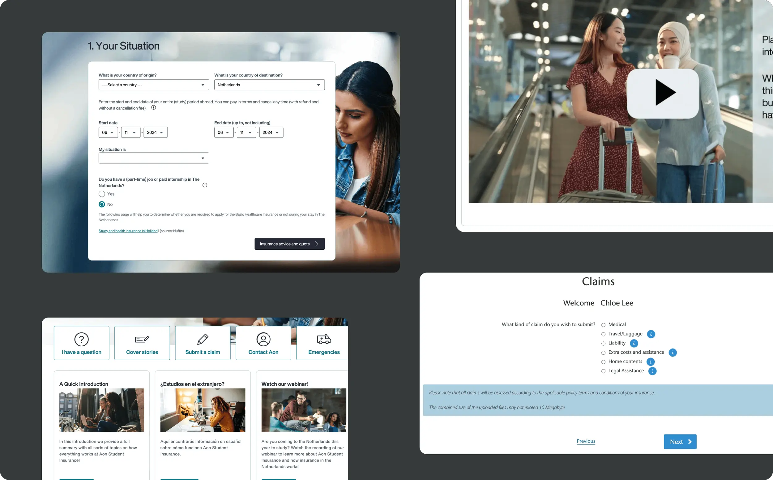 Annotated critique of the current Aon Student Insurance homepage