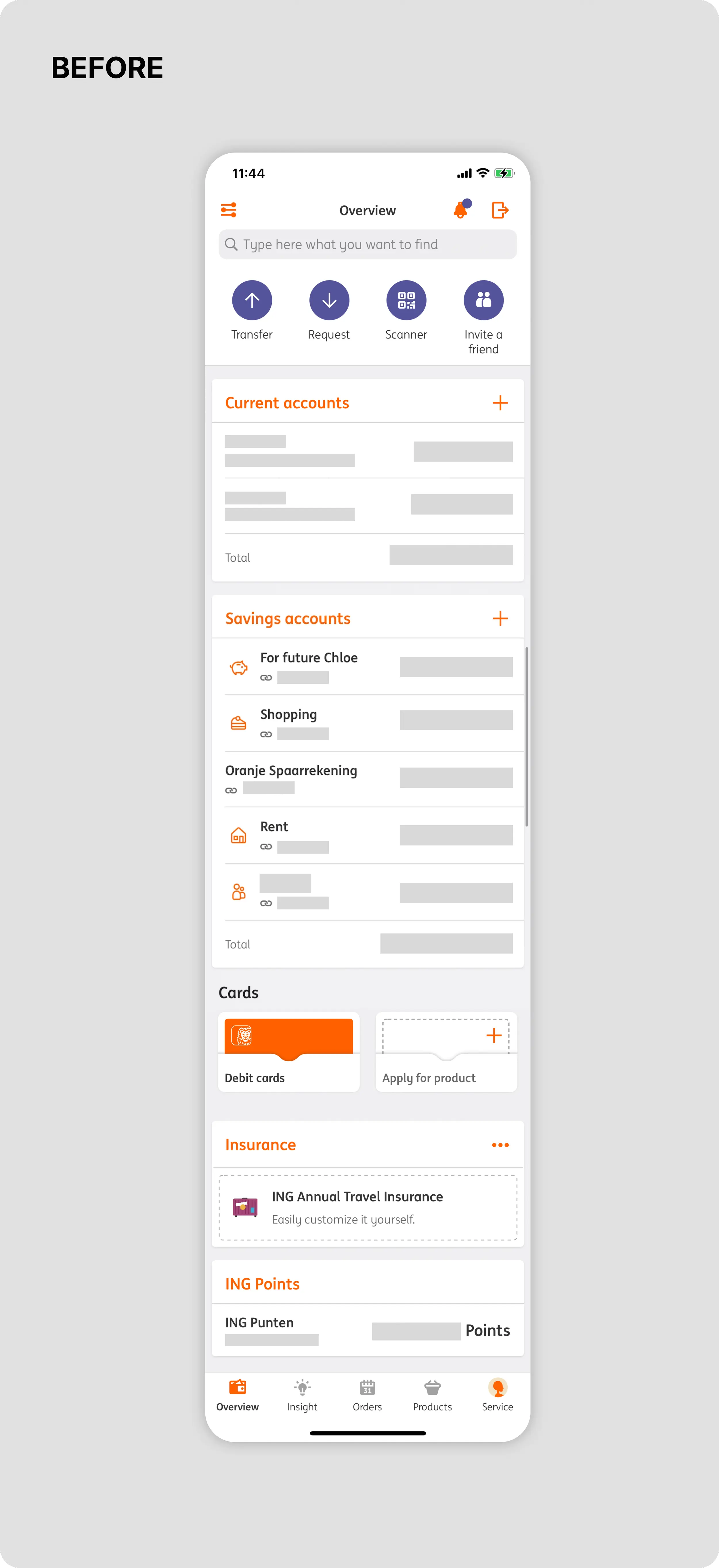 ING Overview before redesign