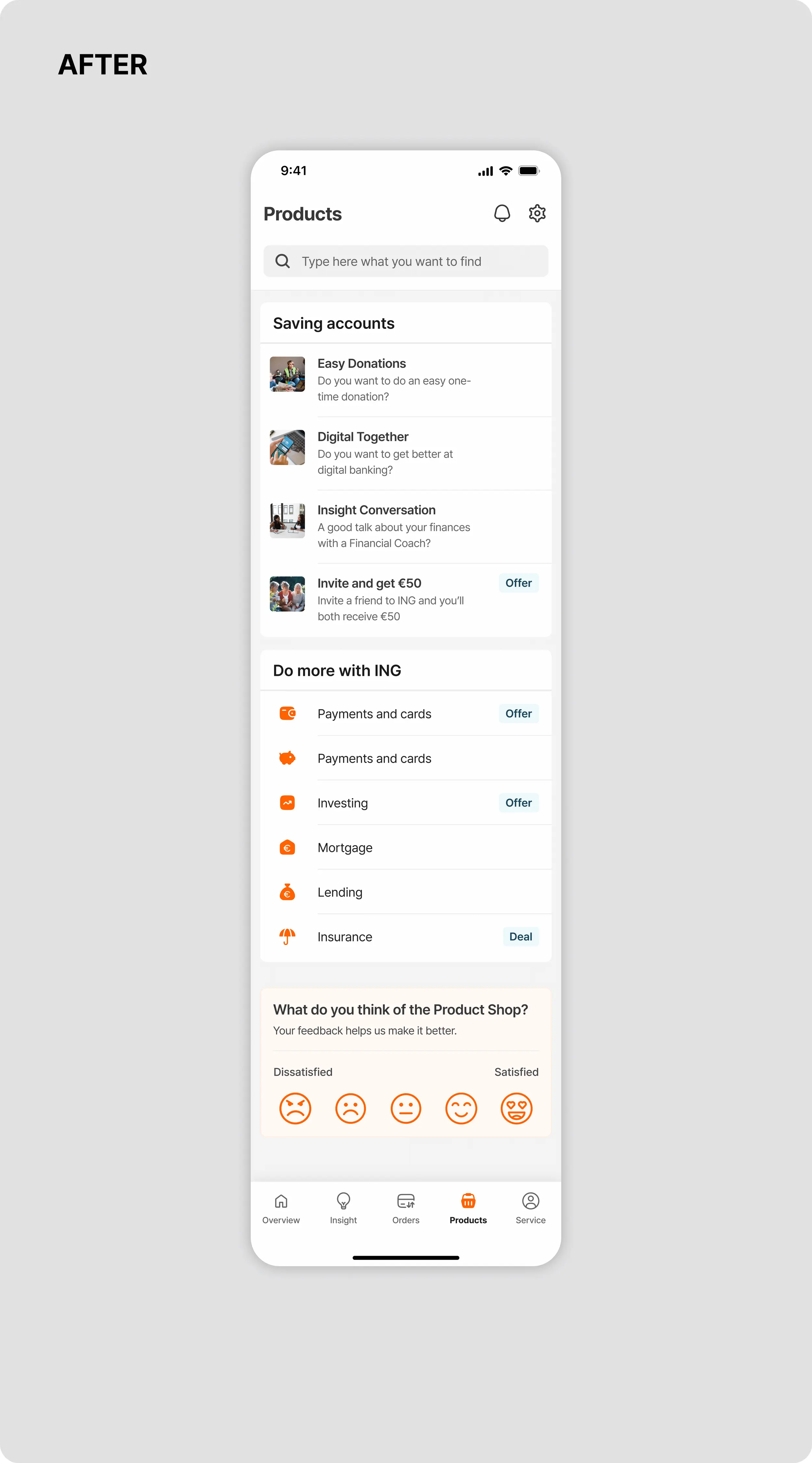 ING Products after redesign