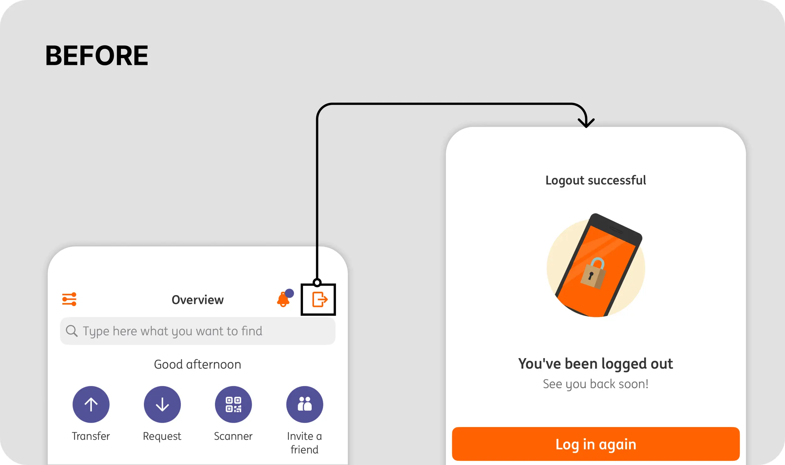 Logout action relocated to the Service screen