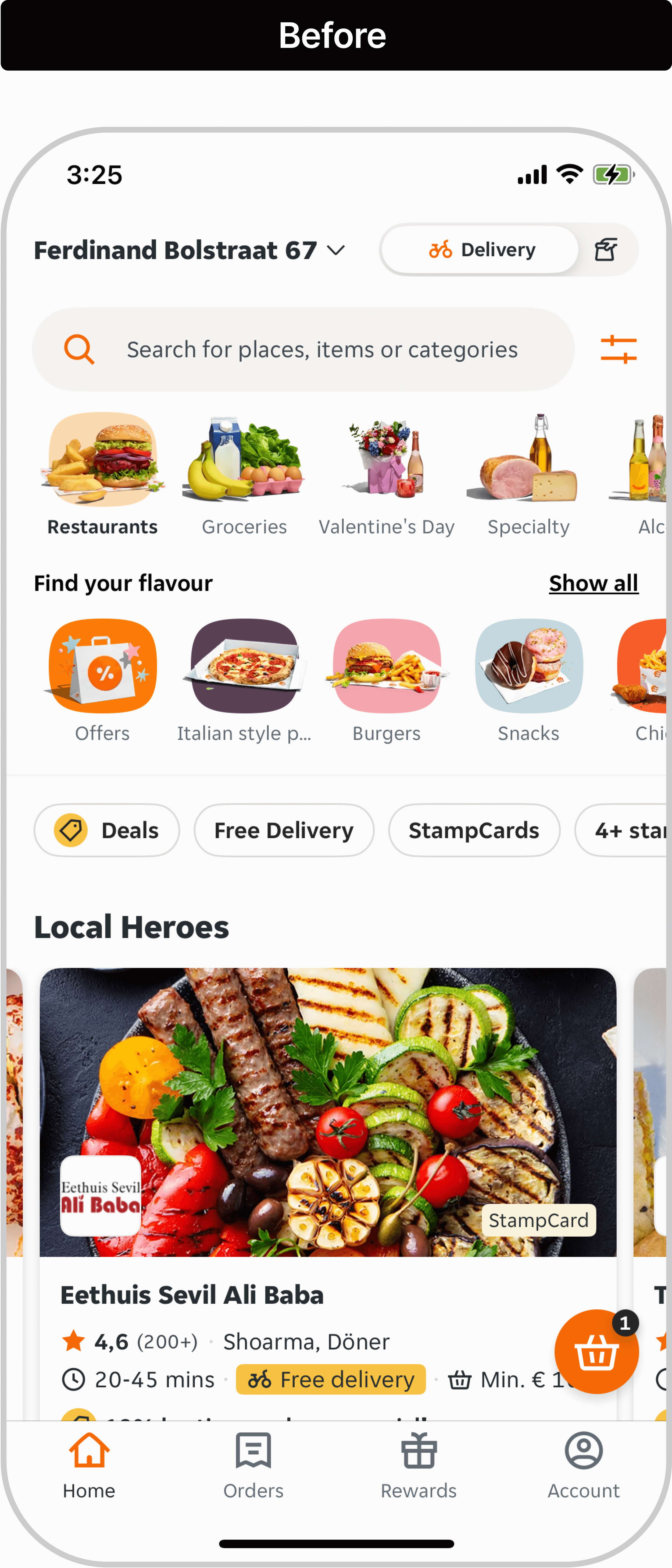 Current Just Eat Takeaway home screen