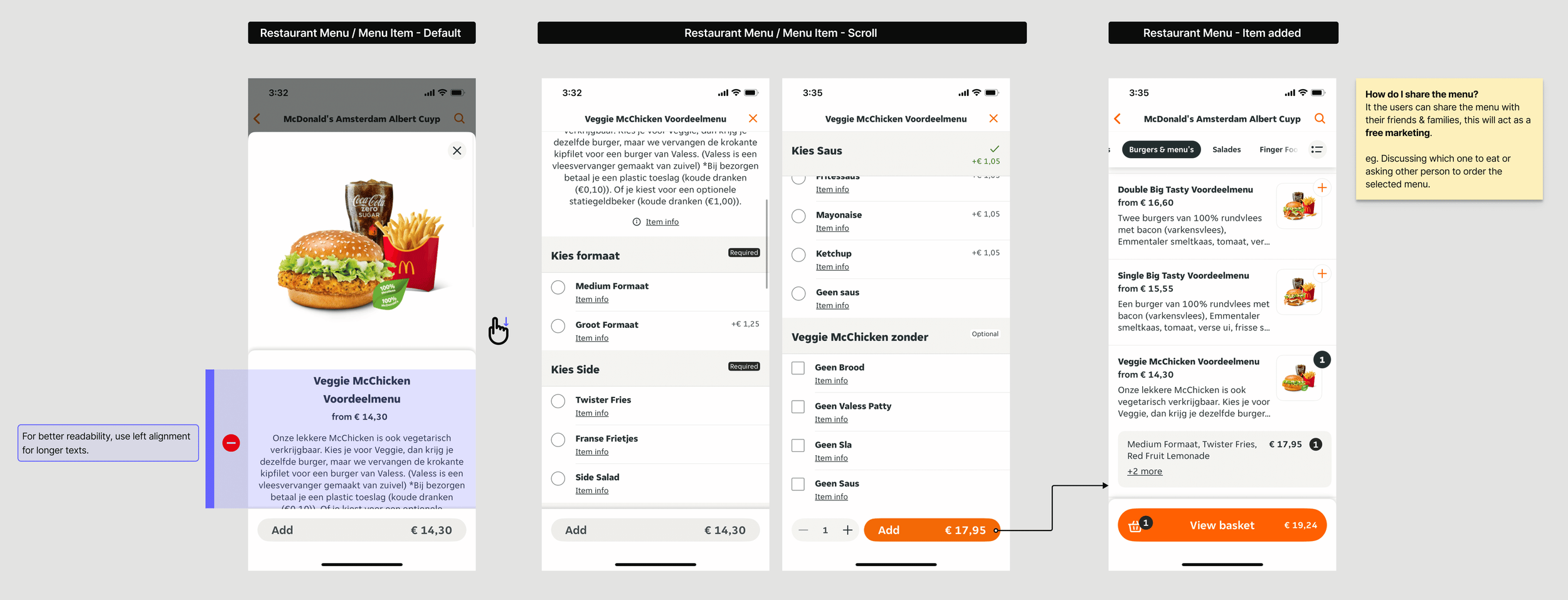Annotated analysis of the Just Eat Takeaway menu item screen