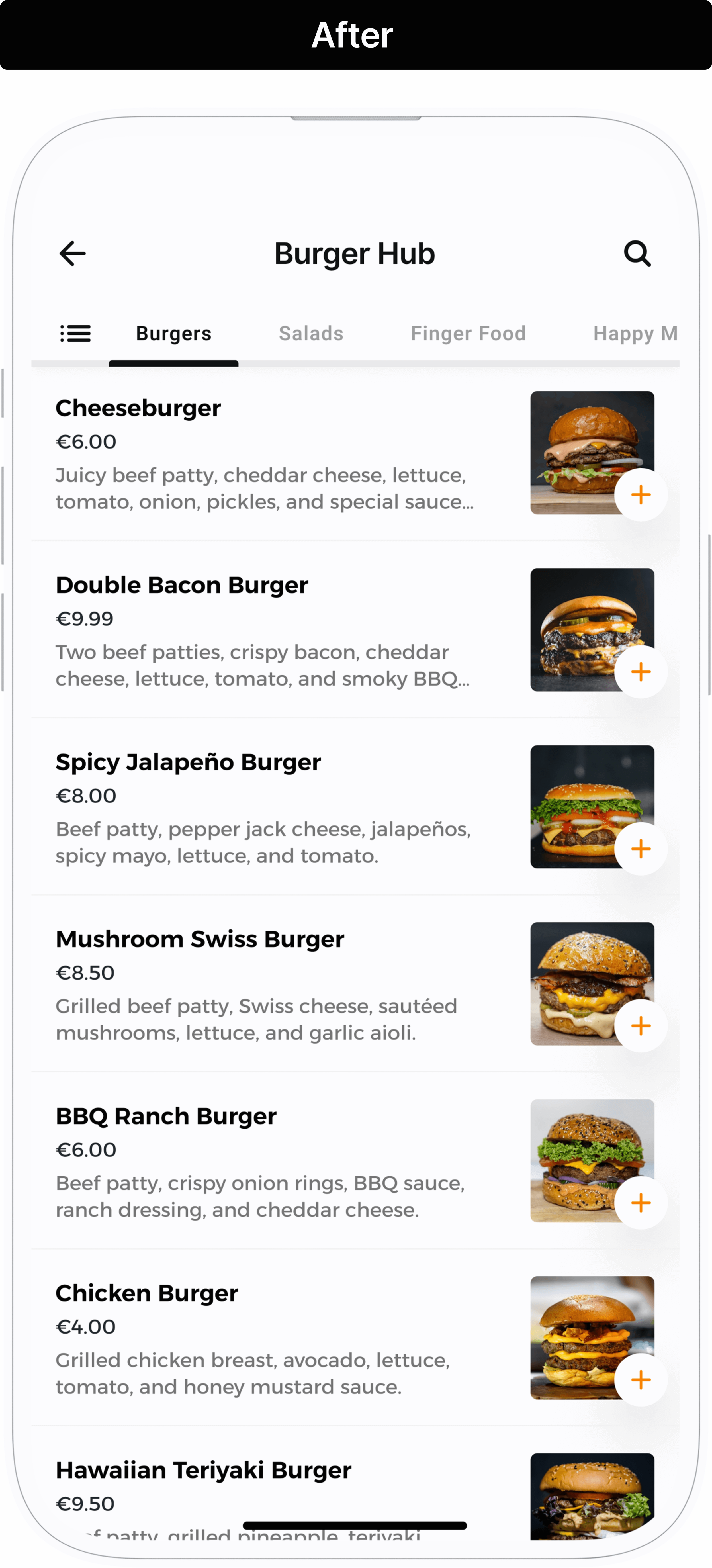 Restaurant menu after redesign
