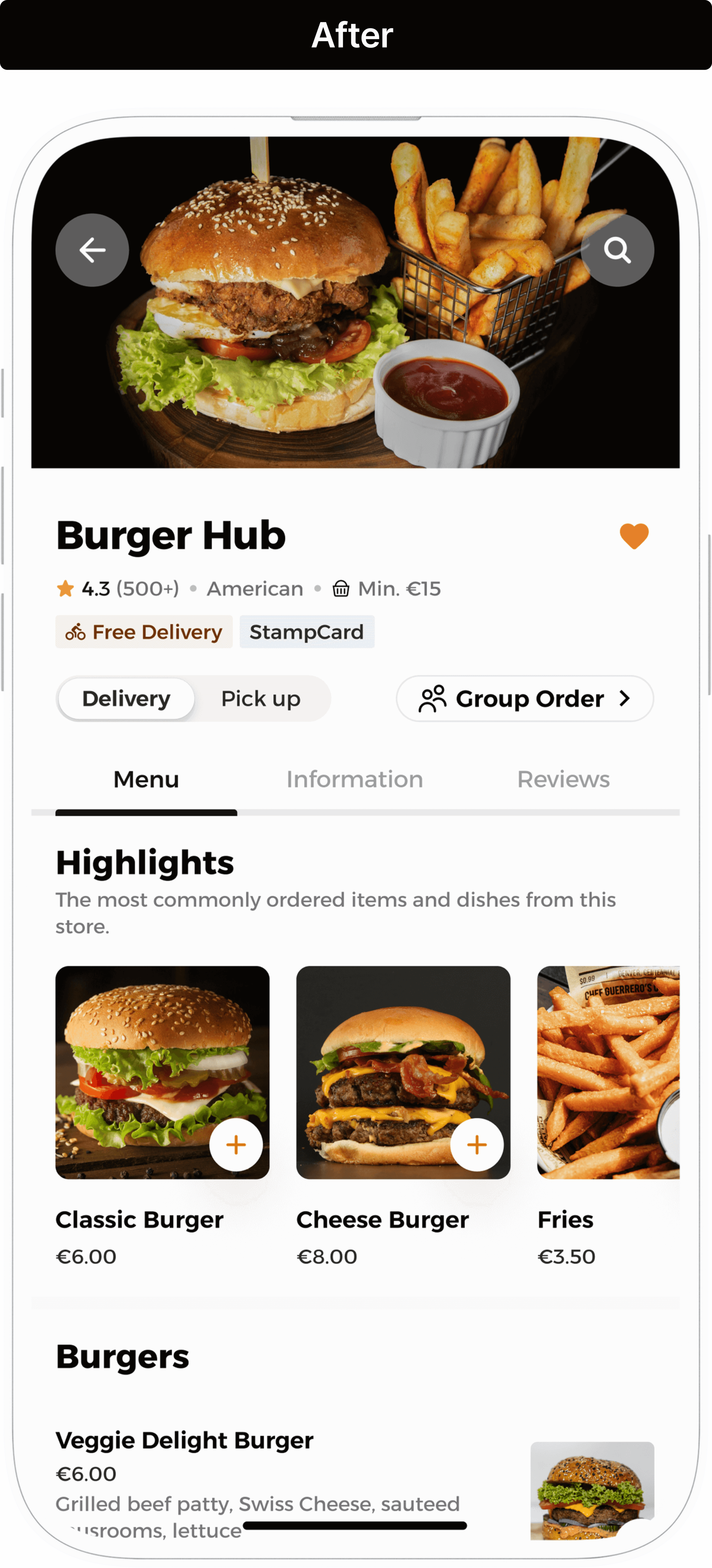 Early concept redesign of the restaurant menu