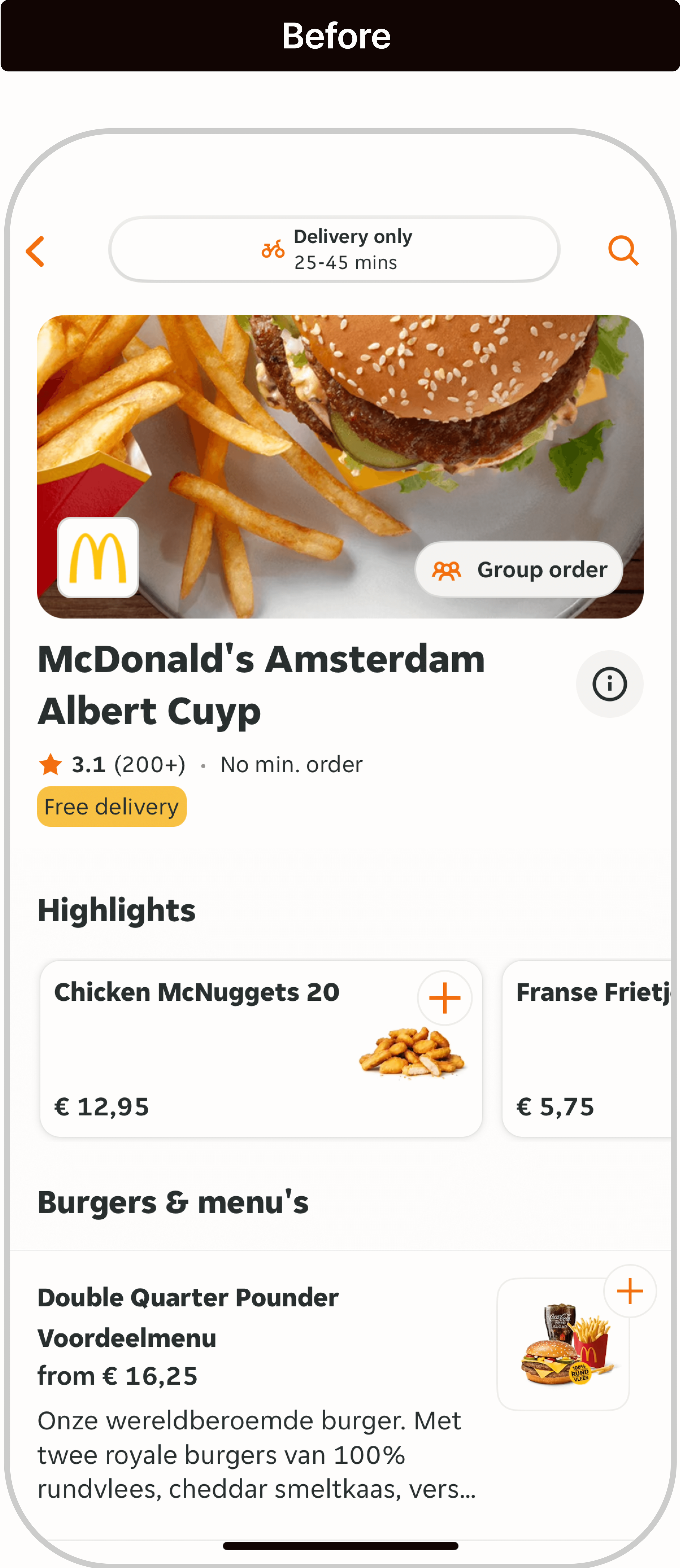 Current restaurant menu screen