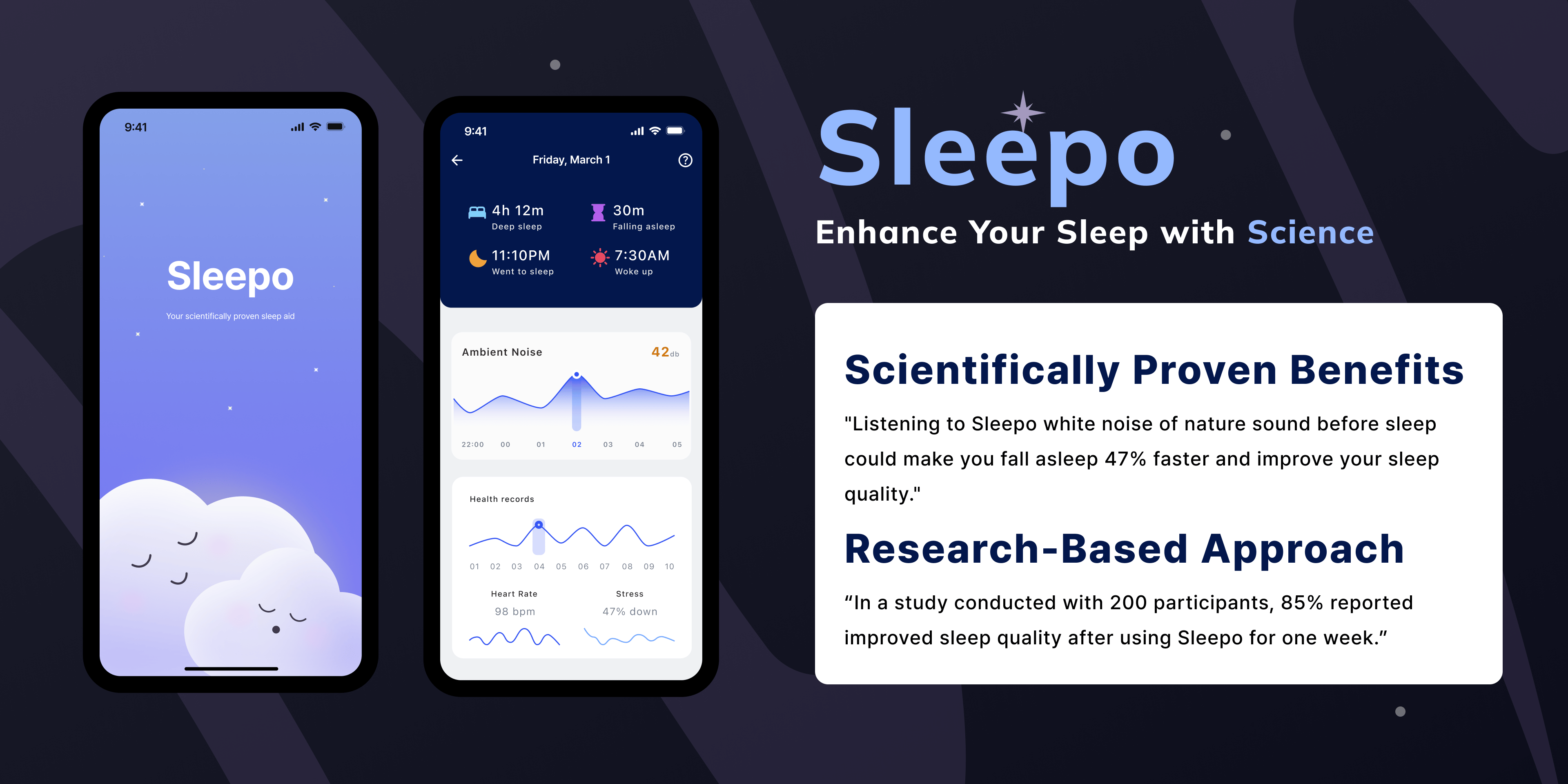 Sleepo app description with scientific cues